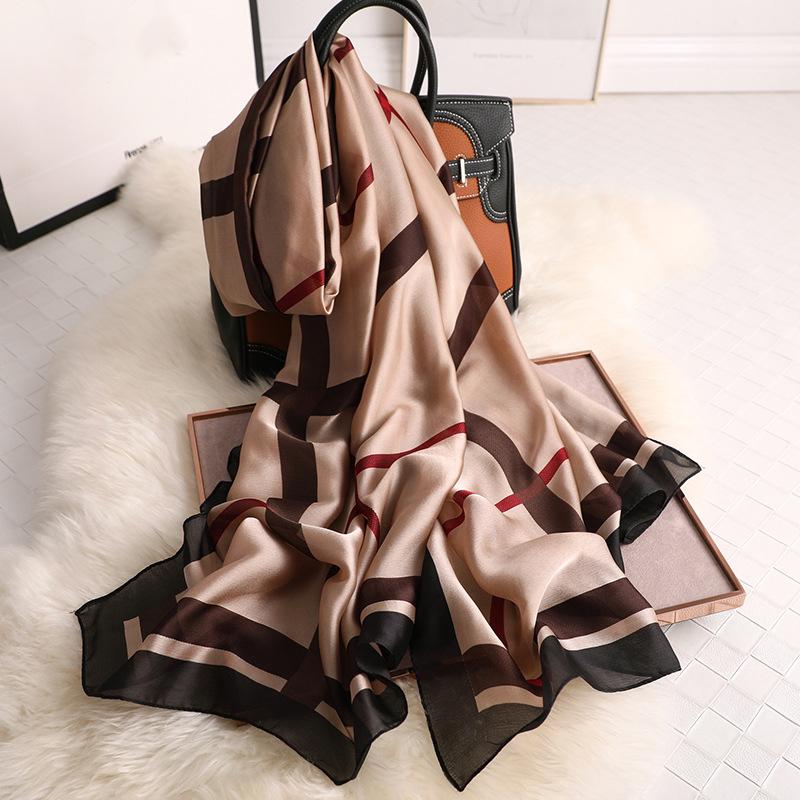 

Designer 2020 Women Silk Scarf Luxury Striped Print Female Shawls Foulard Lady Hijab Beach Scarfs Stoles