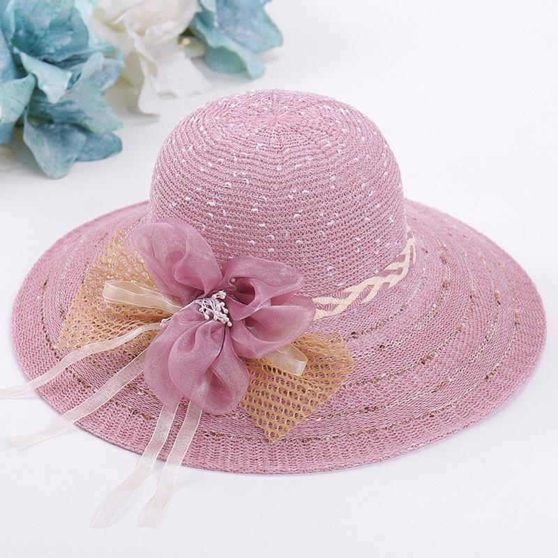 

Spring Summer New Style Sun Hat Outdoor Beach Traveling-Cap Mesh Five Flowers Knitted Big Brim1