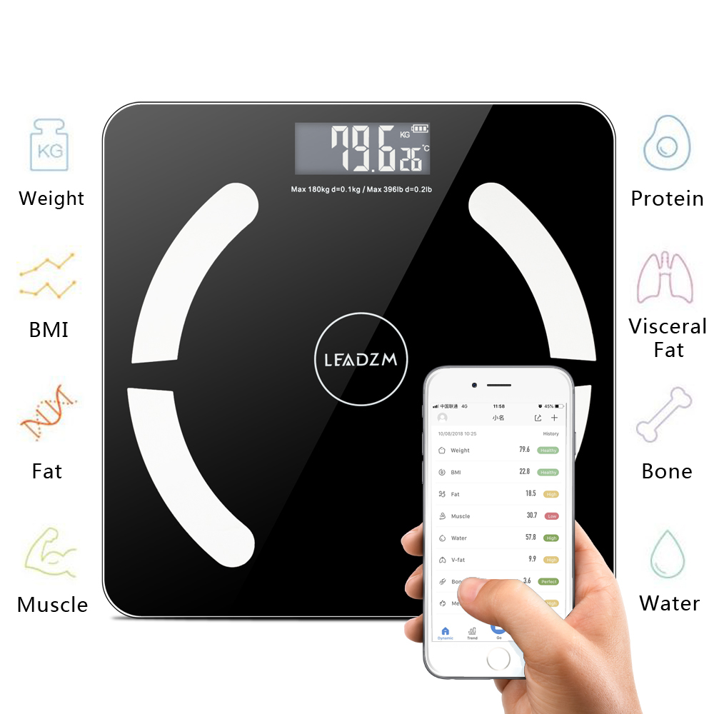 

Bluetooth Bathroom Scales Weight Scale Smart Body Fat Electronic Scales Floor BMI Digital Fitness Scale 396lb/180kg Hot Item, Black