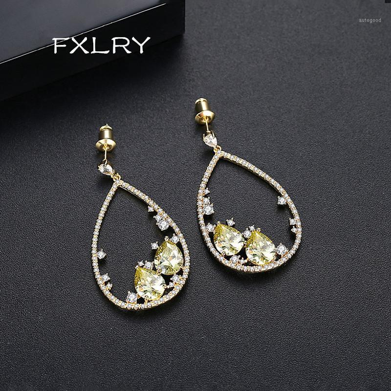 

Dangle & Chandelier FXLRY Vintage Luxury White/Gold Micro Mosaic Cubic Zircon Geometric Oval Long Water Drop Earrings For Women Dating Weddi