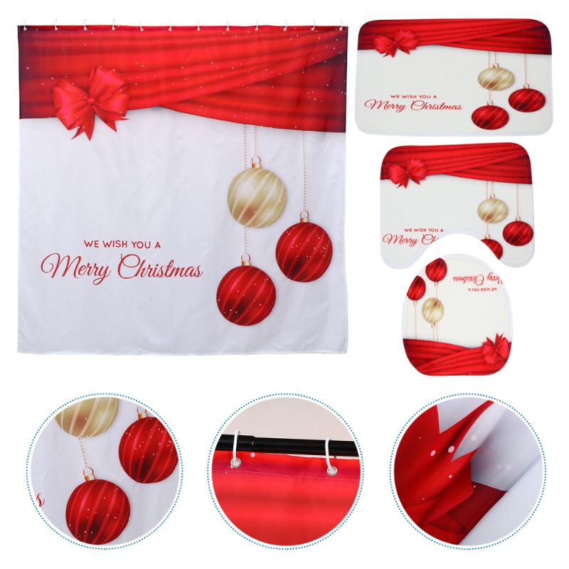 

1 Set Reusable Novel Printing Durable Practical Rug Shower Curtain Christmas Bath Mat for Dormitory Hotel