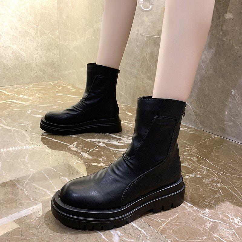 

Rimocy 2020 Autumn Winter Chunky Ankle Boots Women Black PU Leather Platform Boots Ladies Fashion Thick Bottom Motorcycle Botas