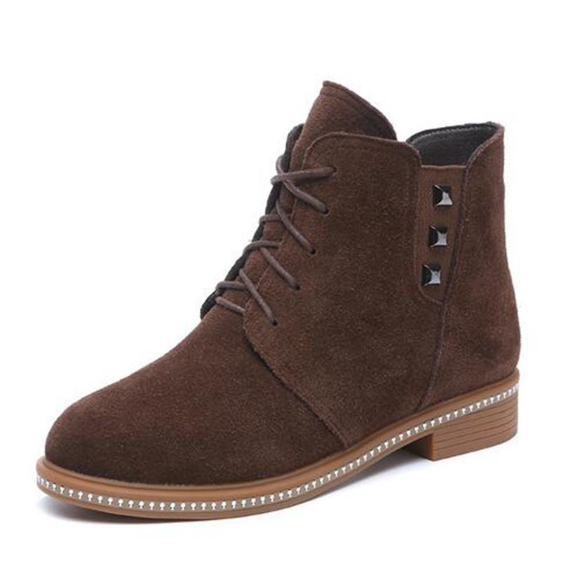 

2020 Best-Selling Women Winter Boots Fashion Warm Fur One Wool Top Matte Cowhide Leather Shoes Women Boots Flat Warm Snow, Black