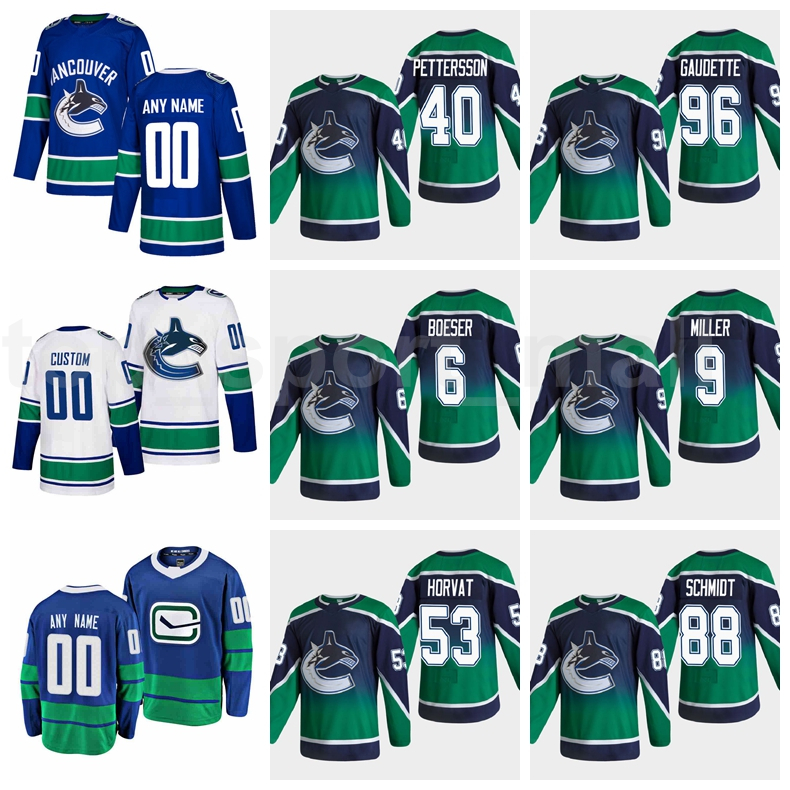 

Ice Hockey Reverse Retro Vancouver Canucks Jersey Men 40 Elias Pettersson 53 Bo Horvat 6 Brock Boeser 9 JT Miller 88 Nate Schmidt, Black;red