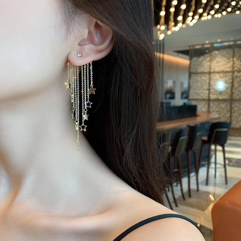 

Exaggerated temperament star tassel earrings rear hanging six-pointed star earrings European and American women fashion