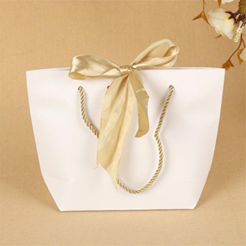 

5pcs/pack Bow Ribbon Party Favor Birthday Present Paper With Handles Decorations Gift Bag For Clothes Pouch Recyclable Wedding