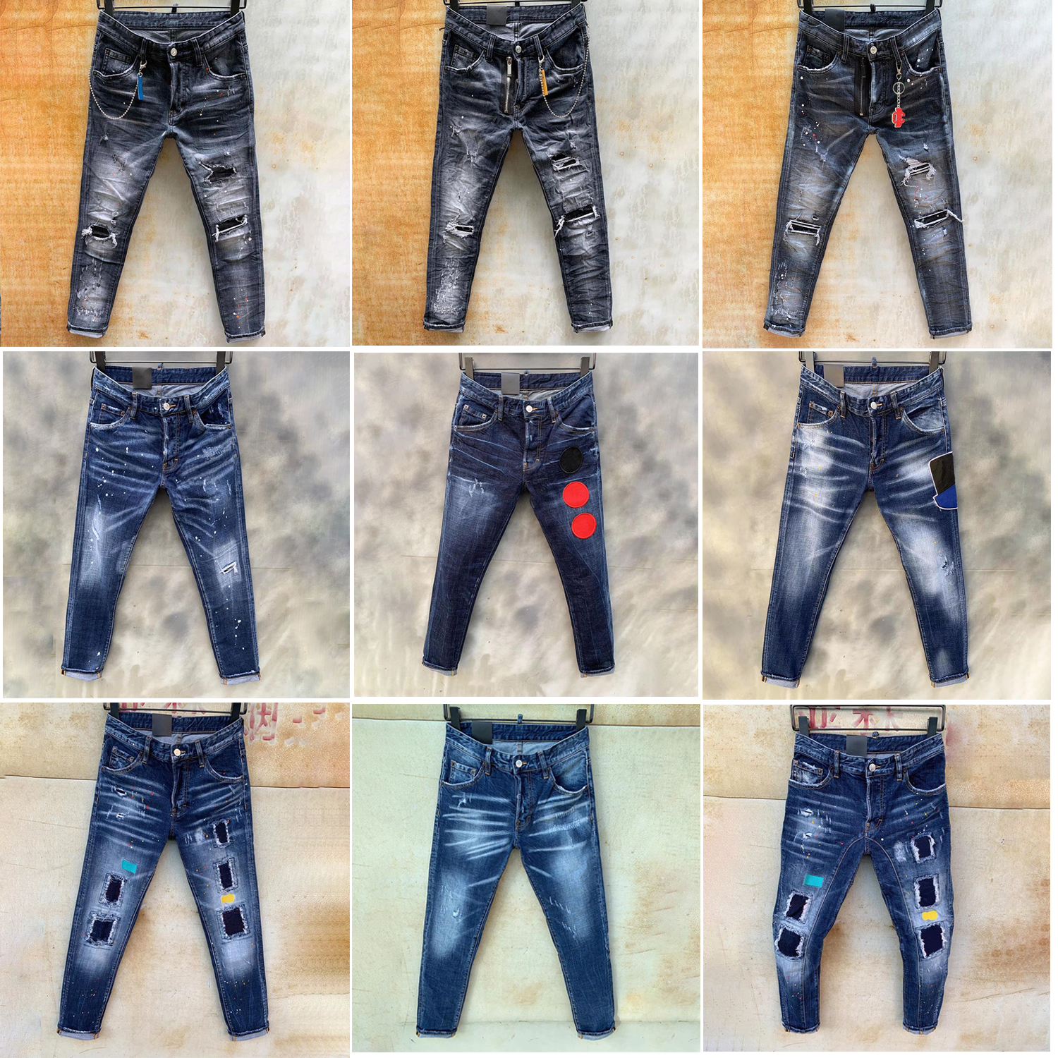 

Mens jeans Rips straight denim Jeans italy Fashion Slim Fit Washed Motocycle Denim Pants Panelled hip hopTrousers 11 style, 011