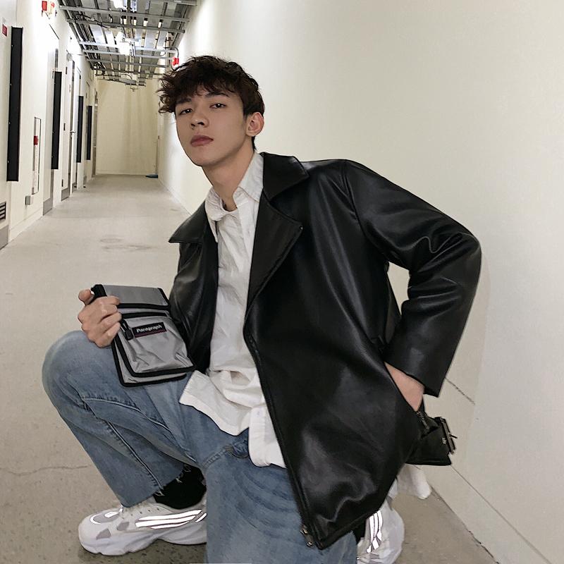 

2020 Spring And Autumn New Products Korean Casual Trends Couple Loose Solid Color Cotton Lapel Leather Men's -2XL Best Sell, Black
