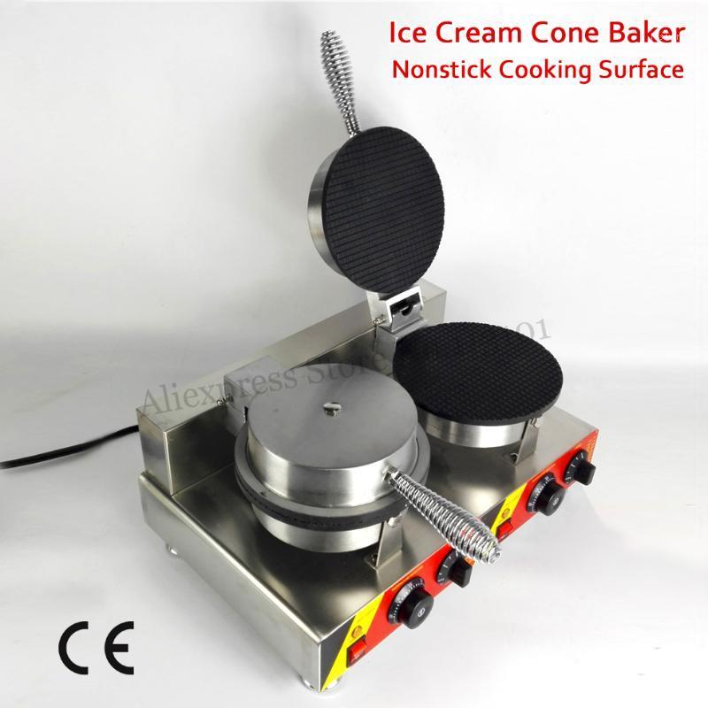 

Nonstick Double Heads Ice Cream Cone Maker Commercial Crispy Waffle Machine 220V 110V with thermostat and timer1