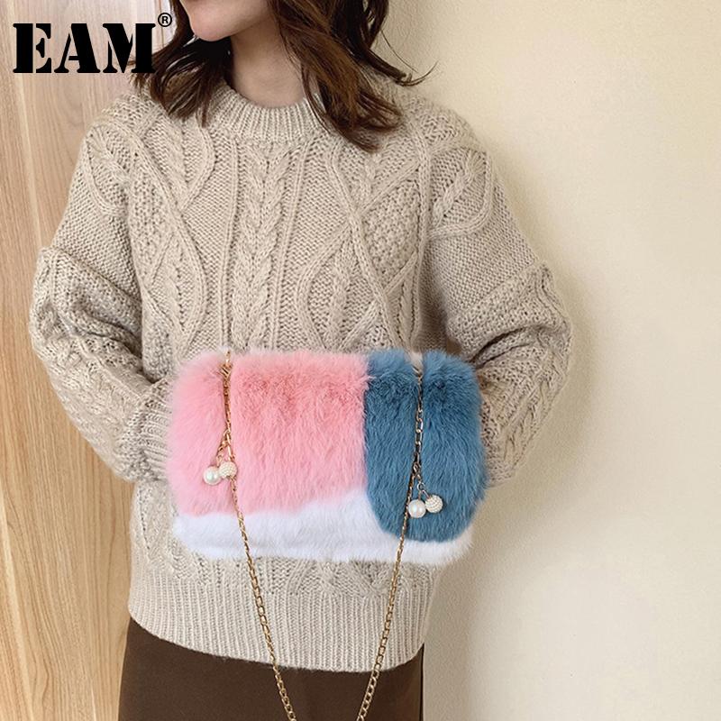 

EAM] Women New Pearls Chains Contrast Color Plush Midi Personality All-match Crossbody Shoulder Bag Fashion Tide 2020 18A0152, Blue