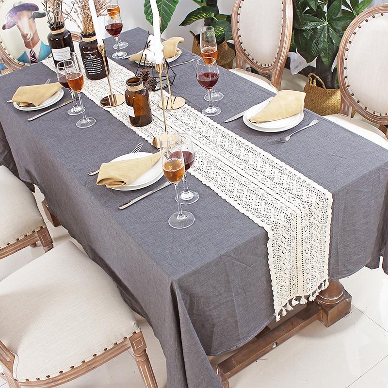 

Beige Crochet Lace Table Runner with Tassel Cotton Decor Hollow Tablecloth Nordic Romance Table Cover Fashion Home Textile, 24x200cm