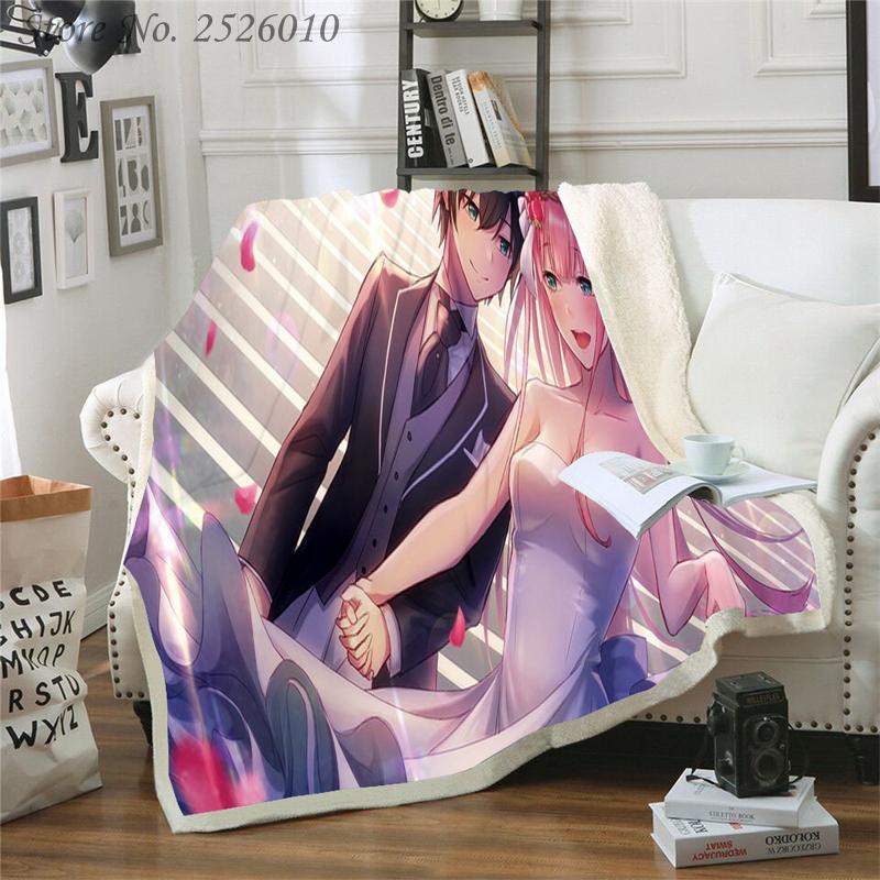 

Throw blanket Darling In The FranXX 3D Velvet Plush Blanket Bedspread For Kids Girls Sherpa Couch Quilt Cover Travel 04