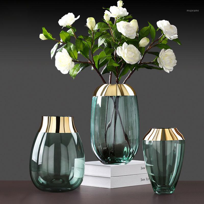 

Modern Gold Foil Flower Vase Figurine Living Room Decor Accessories Glass Vase Ornament Home Decoration Furnishing Wedding Decor1