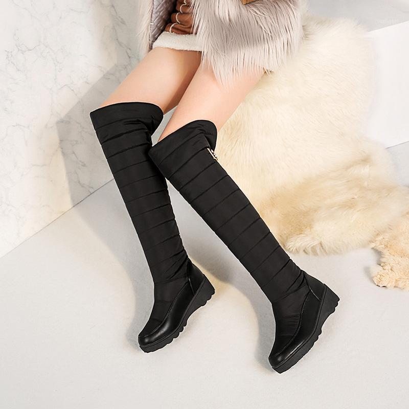 

GOGD]2020 new high quality down warm snow boots women platform thigh high boots ladies zipper winter shoes over the knee1, Black