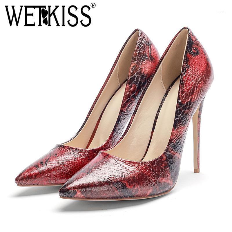 

WETKISS Stiletto Heels Women Pumps Pointed Toe Slip On Shoes Fashion Footwear Shallow Party Ladies Printing Shoes Autumn 20211, Red