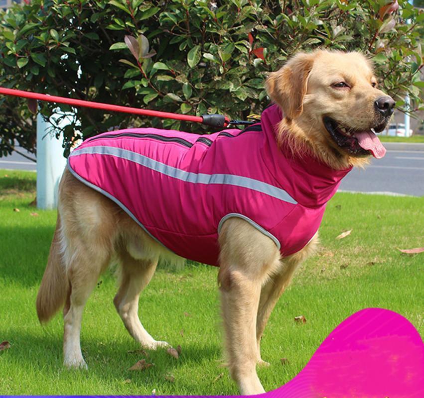 

Pet products autumn and winter clothes warm reflective large dog stormcoat Plush Dog cotton padded clothes1, Red