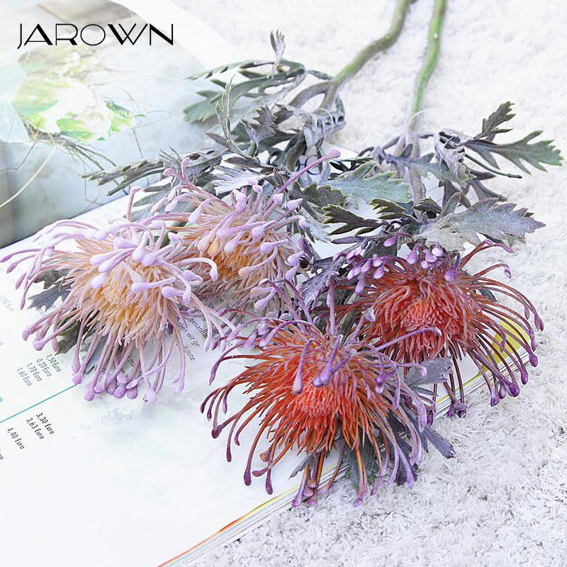 

JAROWN Artificial Flowers Crab Claw Chrysanthemum 2 Head Flocking Needle Cushion Flower Wedding DIY Flower Arrangement Decor