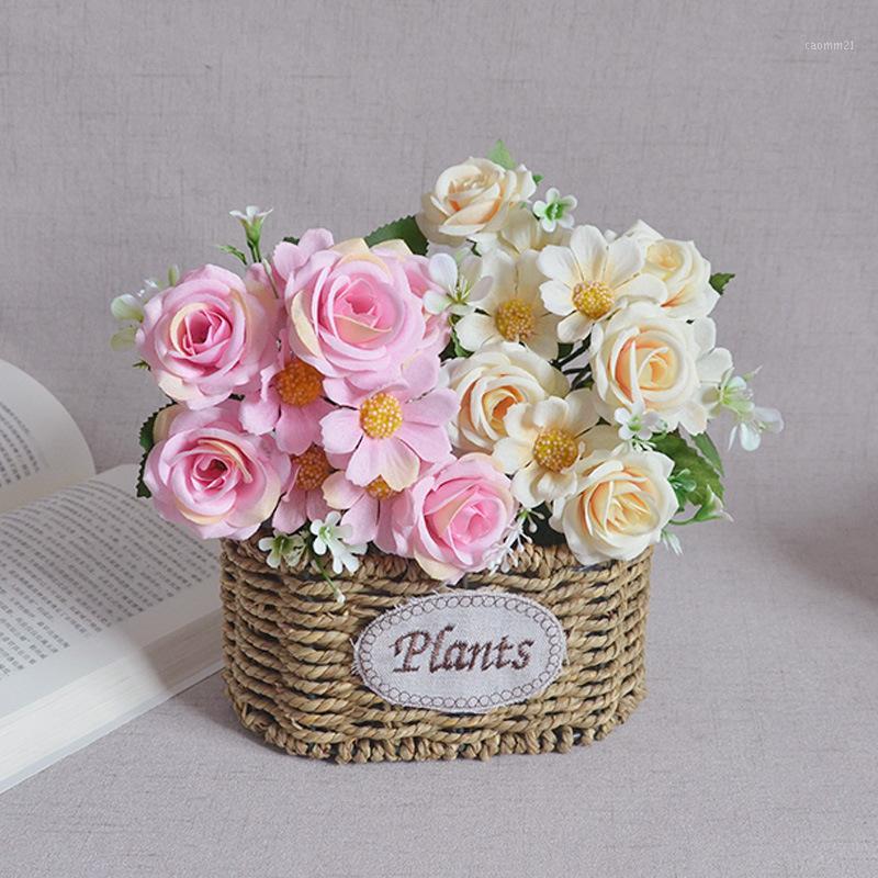 

2020 new 10 flower head mini cute silk flower peony fake bridal bouquet fake rose bouquet wedding family party decoration1