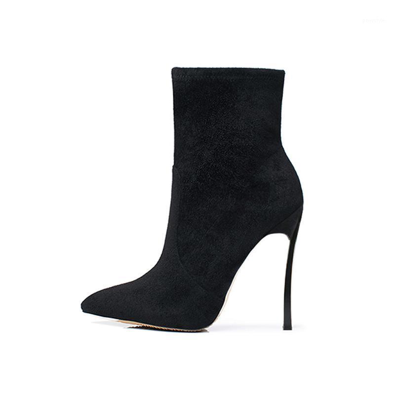 

Winter Stretch Fabric 10cm 12cm Metal High Heels Women Ankle Boots1, Pink 12cm