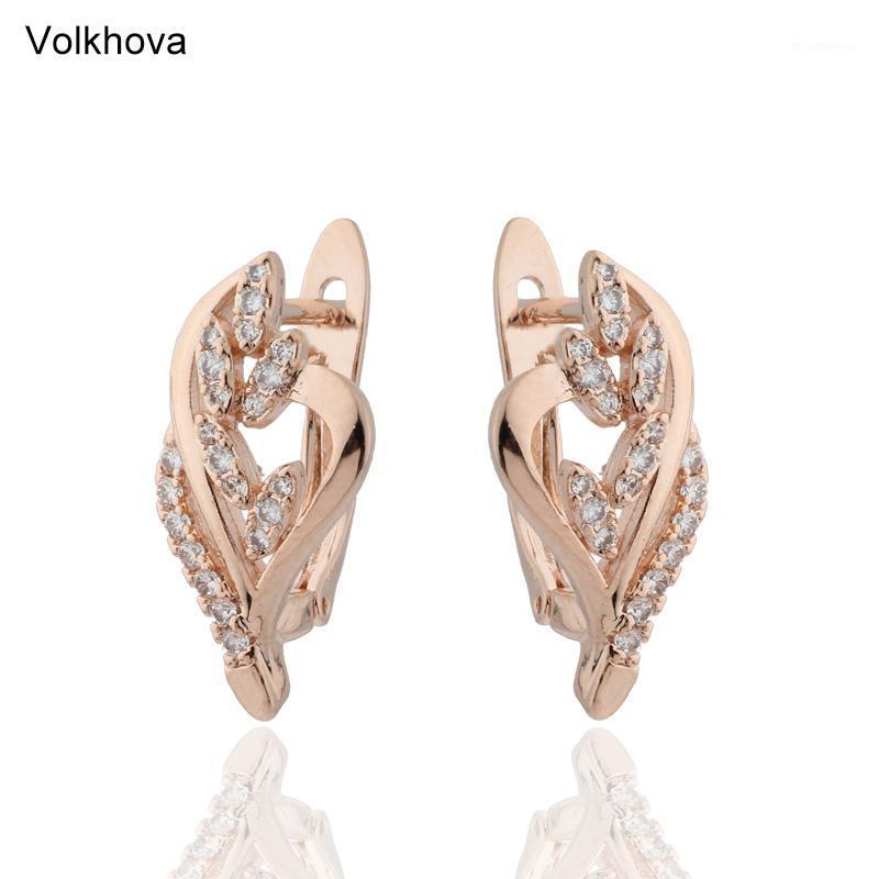 

Fashion Jewelry Women Rose Gold Color Dangle Earrings White Cubic Zircon Flower Shape Drop Plant Earrings1