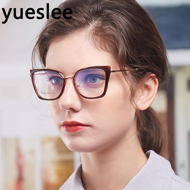 

46977 Metal Plastic Titanium Anti-Blue Light Cat Eye Glasses Frame Men Women Optical Fashion Computer Eyeglasses
