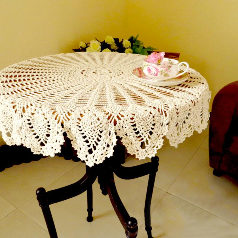 

Table Cloth 80cm Kitchen Dining Room Crochet Round Cotton Tablecloth Mat Linen Flower Printing, White