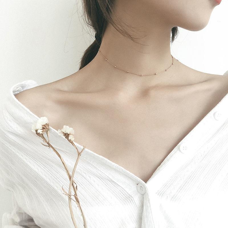

Korean Version Girl Fine Necklace Female Student Korean Version Of Simple Collar Retro Bead Short Necklace Clavicle Chain Female