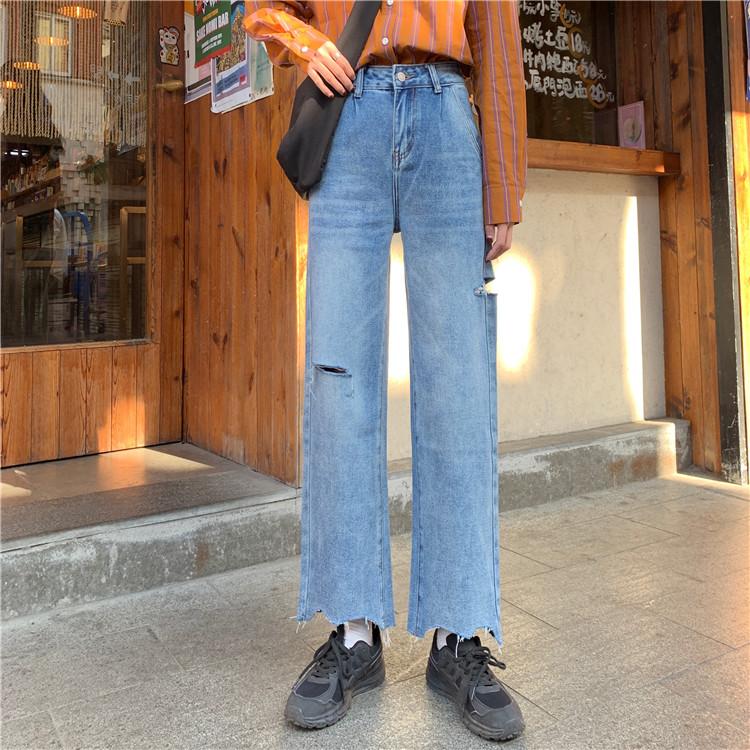 

Jeans Woman High Waist Loose Ripped Trousers Irregularly Worn Jeans Women Retro Harajuku Wide Leg Pants 2021, Blue
