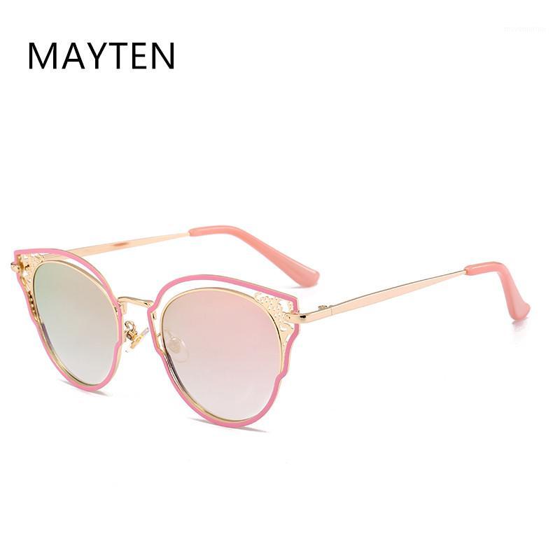 

Lady's Retro Cat eye Sunglasses Brand Designer Round Metal Frame Vintage Copper Pink Mirror Women Sun Glasses UV4001
