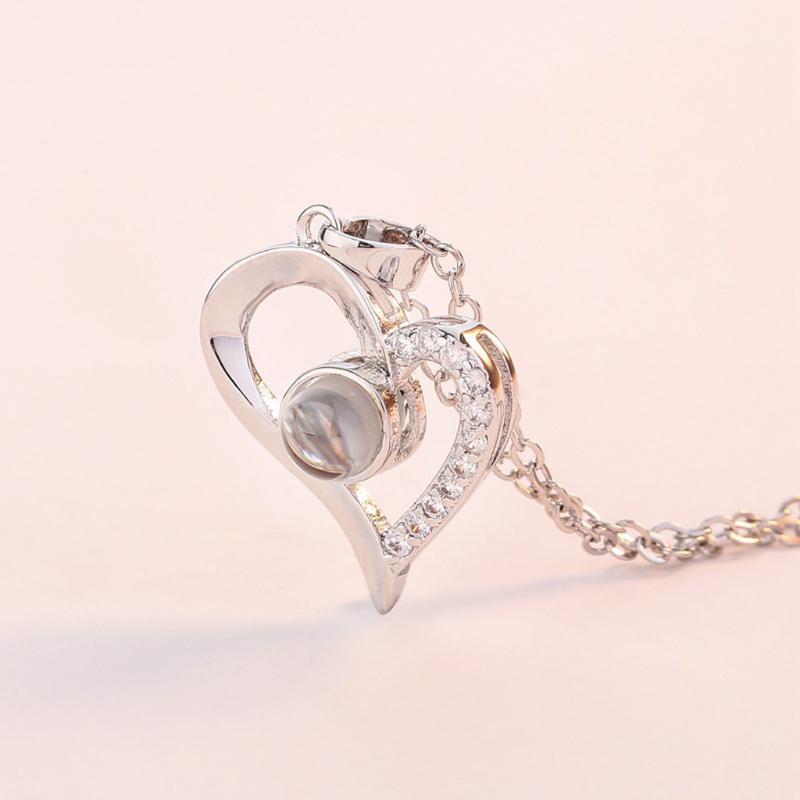 

New 100 Languages I Love You Valentine's Day Present Memory Projection Necklace nueva llegada de oro rosa y plata de #251