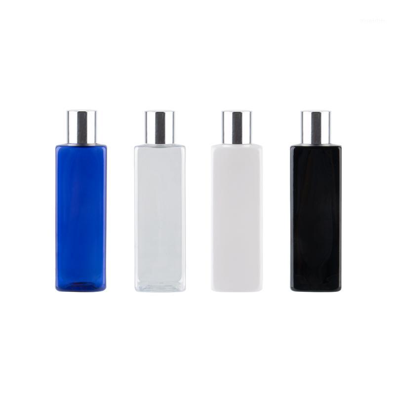 

250ml Empty Plastic bottles With Bright Silver Aluminum Screw Cap Square PET Container For Cosmetics Travel Packaging 25pcs1