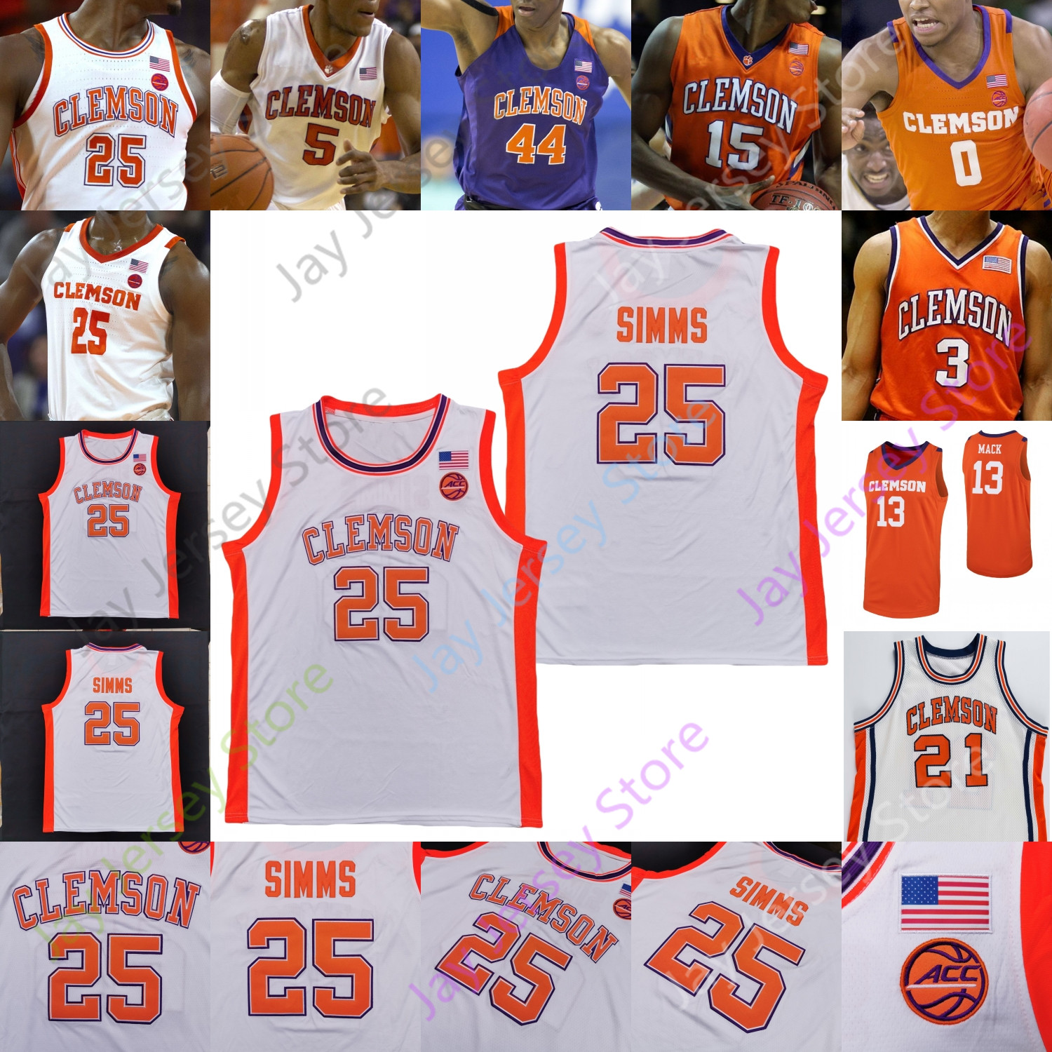 

Clemson Tigers Basketball Jersey NCAA College Aamir Simms Tevin Mack John Newman III Dawes Trapp Nance Grant Hall Prosper Kidd Hunter, White ii