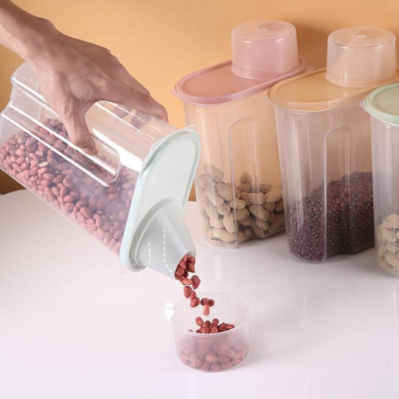 

1PC Transparent Storage Box Plastic Grain Rice Bean Organizer Tank Container Case with Pour Lid KItchen Storage