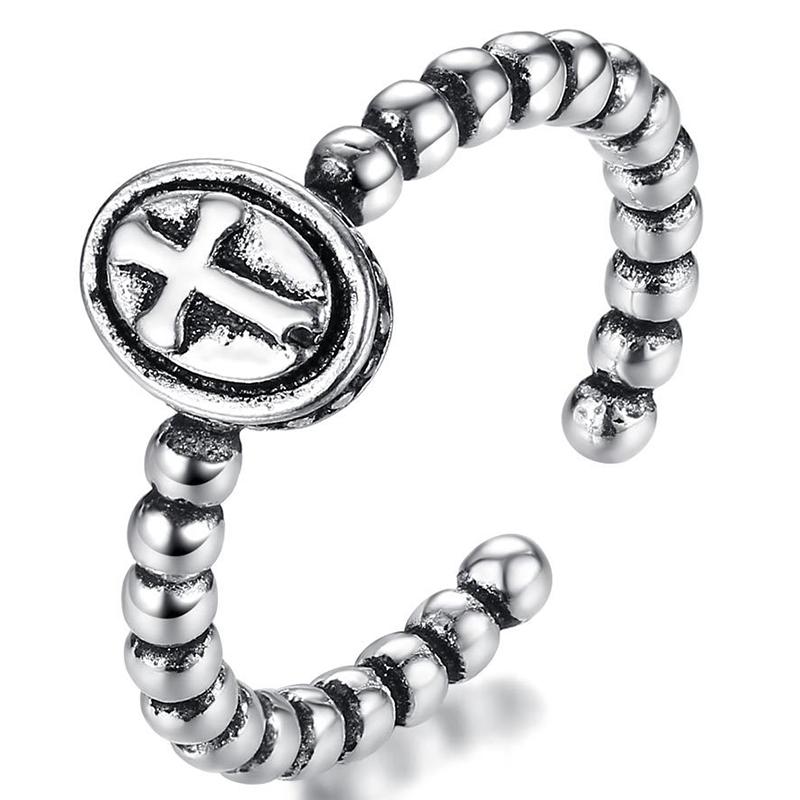 

Cross Oval Vintage Punk Thin Adjustable Thai Silver Color Ring For Women Mens Korean Trendy Simple Tibetan Jewelry Gifts S-R2205