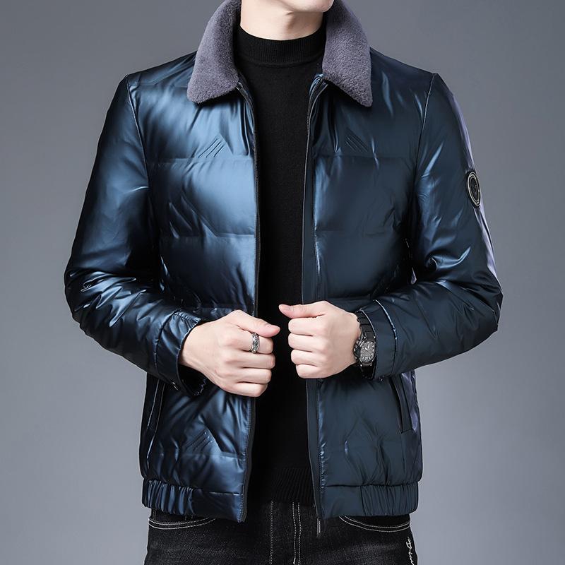 

The winter of 2020 the new shiny men's down jacket wool collar ao son upset fashion feather coat, 98216, Blue