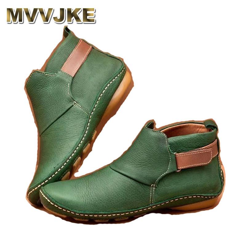 

MVVJKENew Winter boots for women Punk style PU leather flat Casual fashion ankle waterproof boots short female bootsE006, Blue