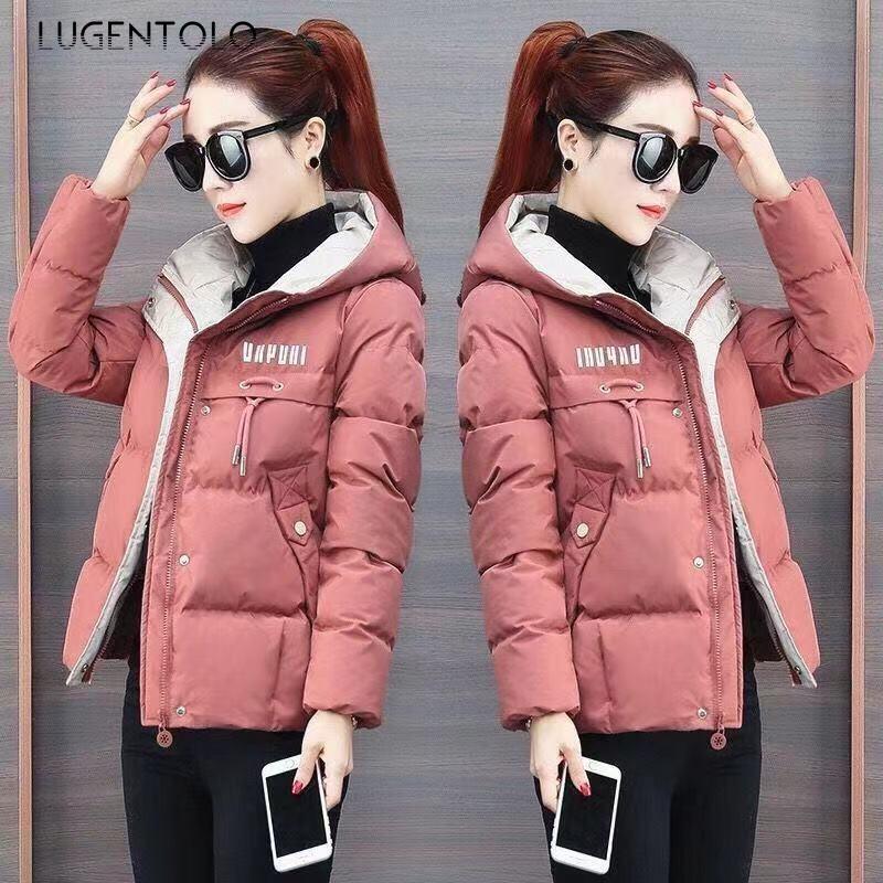 

Lugentolo Parka Women Winter Coat Korean Slim Long Sleeve 5-Color Hooded Large Size Casual Short Women Parkas Casual Jacket, Blue