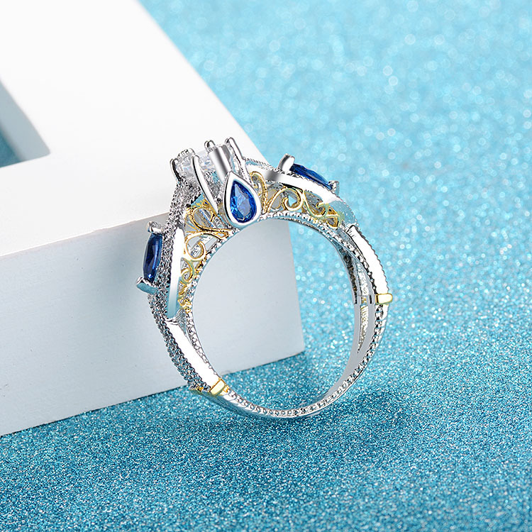 

CZ Diamond RING Pandora style Wedding Ring Engagement Jewelry for Women Girls Hot new style horse eye center stone plated two-tone fashion