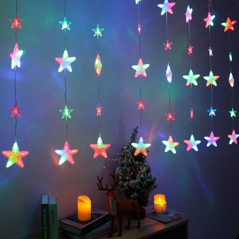

2021 New Twinkle 136 Led Star String Window Curtain Lights with 8 Flashing Modes for Wedding Party Christmas Decoration 3lv3