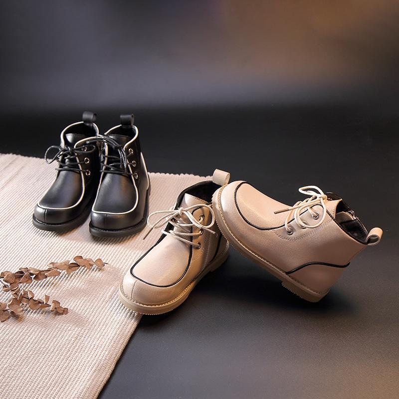 

Children Winter Boots Ankle Kids Side Zipper Plush Warm Shoes Solid Color Boys Girls Comfortable Baby Botas, Black