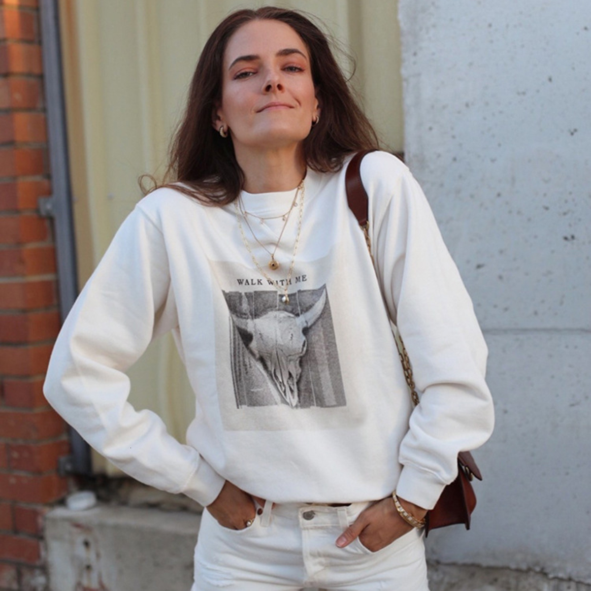 

2021 New Sheep Head Print Letter Sweatshirt Women Autumn Winter Long Sleeve Round Neck Pullover Casual Vintage Hippie Hoodie Tops Avjm, White