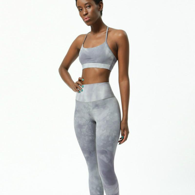 

Nylon Tie Dye Sports Bra Leggings Women Gym Running Suit Fitness Jogging Seamless Push Up Yoga Top 2 Pieces Set Workout Clothes