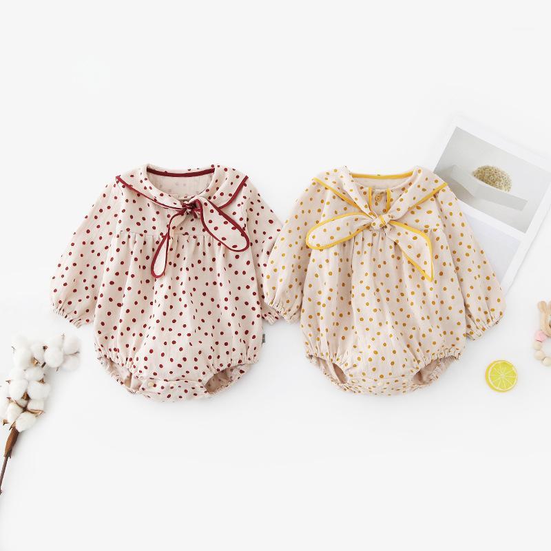 

Baby romper spring autumn new girls jumpsuit long-sleeved led knot female kids Dot Princess triangle jumpsuit1, Red