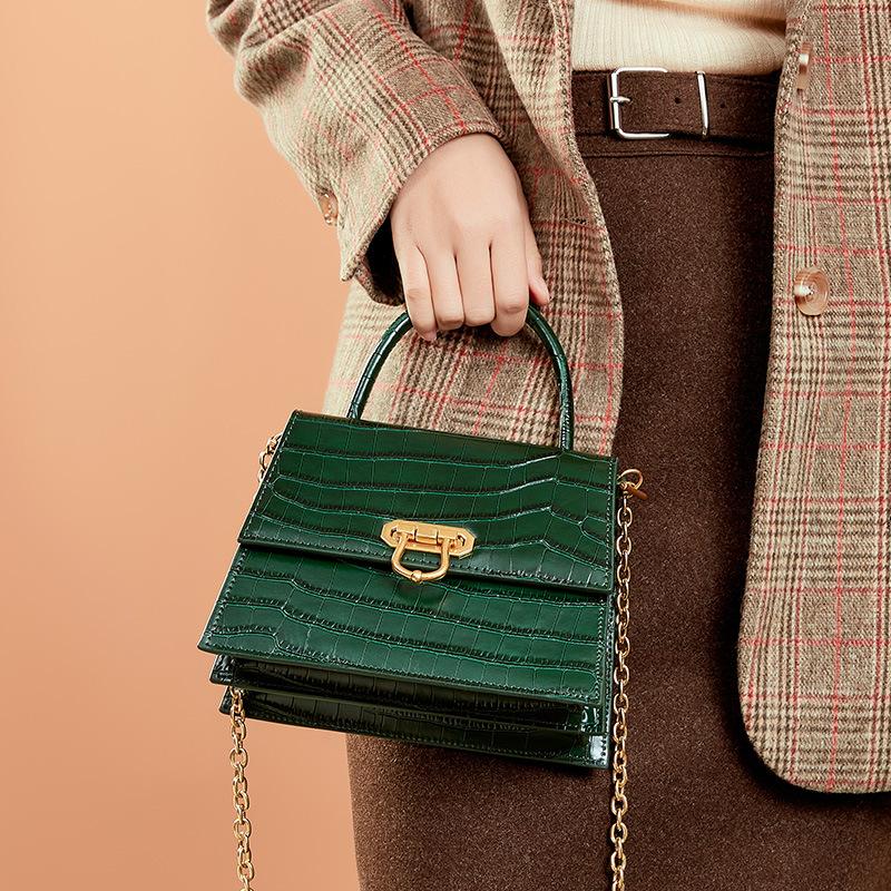 

Buckle cow leather women's bag autumn and winter 2021 new crocodile cross bag handbag shoulder women's, Brown