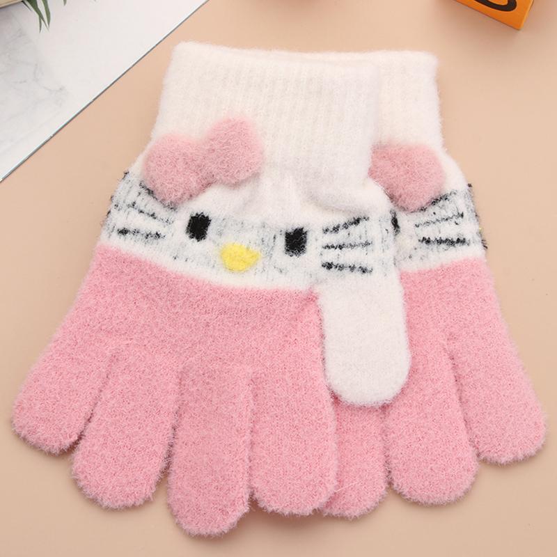 

1Pair Knitted Children's Gloves Winter Wool Warm Soft Cartoons Kids Gloves Baby Boys Girls Full Finger Mittens For 3-10Y