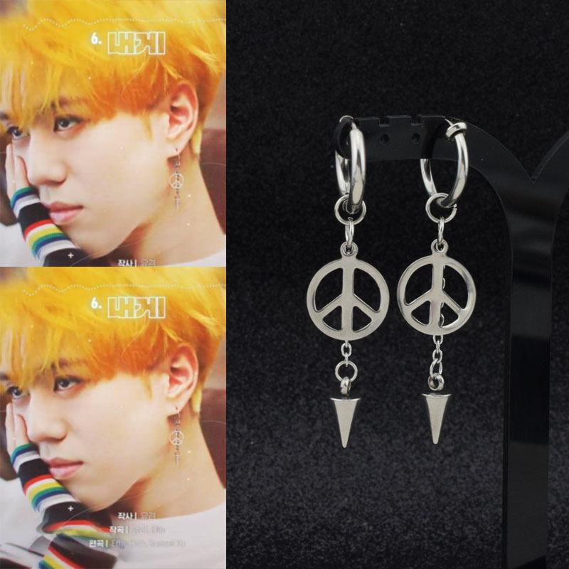 

KPOP retro stainless steel and peace tapered earrings ear clips Korean boys idol couple rock hip hop punk wild gift BT-757