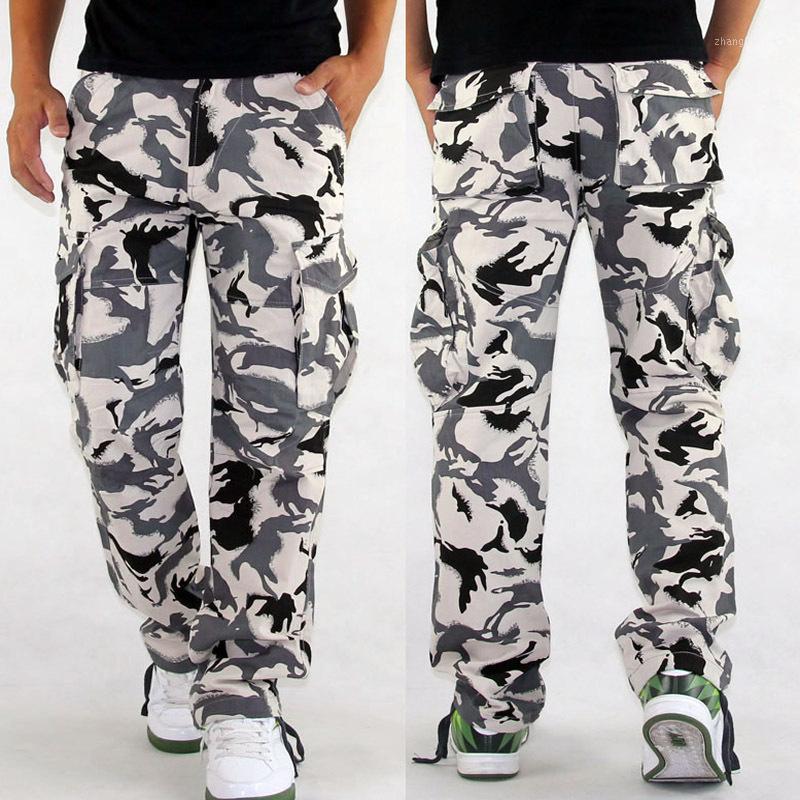 

Outdoor Army Fan Tactical Pants Men's Loose Straight White Camouflage Multi-pocket Pants Hiking Field Training Climbing Trousers1, Snow camouflage