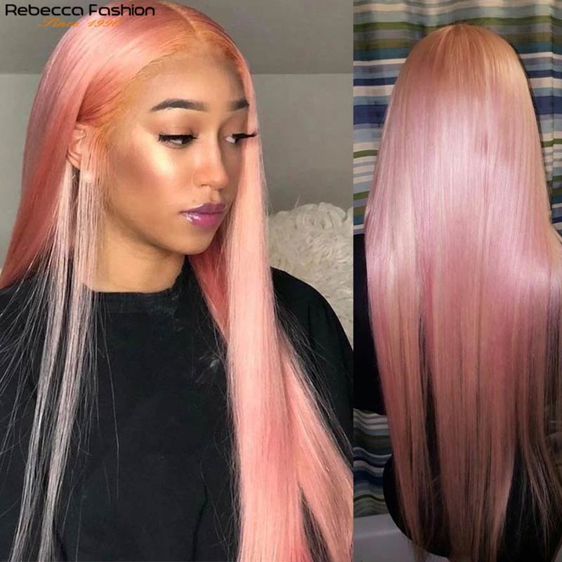 

Straight Human Hair Wigs Pink Wig Peruvian Remy Hair Transparent Lace Wig Colored Human Hair Wigs 4x4 Closure Wigs, As picture