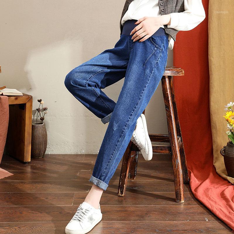 

Pregnancy Abdominal Pants Autumn Denim Maternity Haren Pants For Pregnant Women Clothes High Waist Trousers Loose Jeans1, Blue