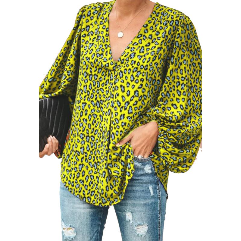 

Leopard Print Blouse Shirts Woman Top Vintage Clothes Oversized Loose Lantern Sleeve Autumn Outfits Women Clothing Blousa Women, Yellow